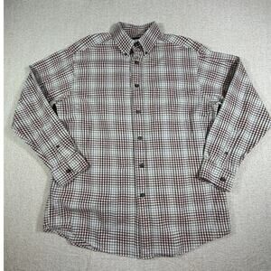 Casuals Roundtree & York Men L Brown White Portuguese Flannel Plaid Shirt Cozy
